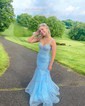 Mermaid V-neck Tulle Prom Dresses With Appliques