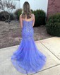 Mermaid V-neck Tulle Prom Dresses With Appliques