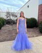 Mermaid V-neck Tulle Prom Dresses With Appliques