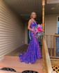 Mermaid V-neck Sparkly Velvet Sequin Prom Dresses
