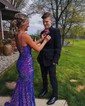 Mermaid V-neck Sparkly Velvet Sequin Prom Dresses