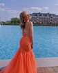 Mermaid V-neck Tulle Prom Dresses With Appliques