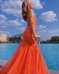 Mermaid V-neck Tulle Prom Dresses With Appliques
