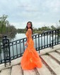 Mermaid V-neck Tulle Prom Dresses With Appliques