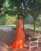 Mermaid Off-the-shoulder Sparkly Sequin Prom Dresses With Feather