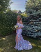 Mermaid Off-the-shoulder Sparkly Sequin Prom Dresses With Feather
