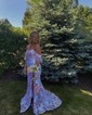 Mermaid Off-the-shoulder Sparkly Sequin Prom Dresses With Feather