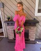 Mermaid Off-the-shoulder Sparkly Sequin Prom Dresses With Feather
