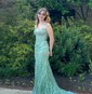 Mermaid V-neck Lace Corset Prom Dresses With Appliques