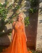Ball Gown V-neck Tulle Prom Dresses With Appliques