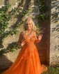 Ball Gown V-neck Tulle Prom Dresses With Appliques