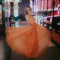 Ball Gown V-neck Tulle Prom Dresses With Appliques