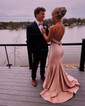 Mermaid V-neck Jersey Cut Out Beaded Prom Dresses