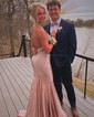 Mermaid V-neck Jersey Cut Out Beaded Prom Dresses