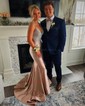 Mermaid V-neck Jersey Cut Out Beaded Prom Dresses