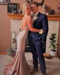 Mermaid V-neck Jersey Cut Out Beaded Prom Dresses