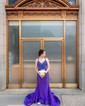 Mermaid V-neck Jersey Cut Out Beaded Prom Dresses