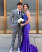 Mermaid V-neck Jersey Cut Out Beaded Prom Dresses