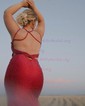 Mermaid V-neck Jersey Cut Out Beaded Prom Dresses