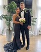 Mermaid V-neck Jersey Cut Out Beaded Prom Dresses