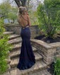 Mermaid V-neck Jersey Cut Out Beaded Prom Dresses