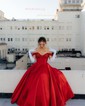 Ball Gown Off-the-shoulder Satin Corset Prom Dresses With Beading
