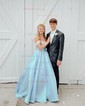 Ball Gown Off-the-shoulder Satin Corset Prom Dresses With Beading