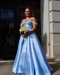 Ball Gown Off-the-shoulder Satin Corset Prom Dresses With Beading