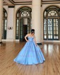 Ball Gown Off-the-shoulder Satin Corset Prom Dresses With Beading