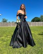 Ball Gown Off-the-shoulder Satin Corset Prom Dresses With Beading