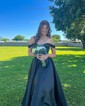 Ball Gown Off-the-shoulder Satin Corset Prom Dresses With Beading