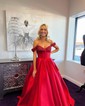 Ball Gown Off-the-shoulder Satin Corset Prom Dresses With Beading