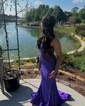 Trumpet/Mermaid V-neck Jersey Sweep Train Prom Dresses With Crystal Detailing