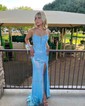 Sheath/Column V-neck Sparkly Sequin Prom Dresses With Appliques
