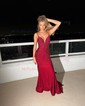 Mermaid V-neck Jersey Cut Out Beaded Prom Dresses