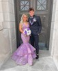Mermaid V-neck Tulle Cut Out Prom Dresses With Appliques