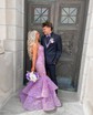 Mermaid V-neck Tulle Cut Out Prom Dresses With Appliques