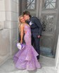 Mermaid V-neck Tulle Cut Out Prom Dresses With Appliques