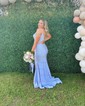 Mermaid V-neck Jersey Cut Out Beaded Prom Dresses