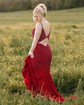 Mermaid V-neck Jersey Cut Out Beaded Prom Dresses