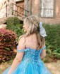 Princess Off-the-shoulder Tulle Ruffle Prom Dresses With Appliques