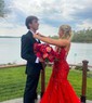 Mermaid V-neck Glitter Tulle Prom Dresses With Appliques