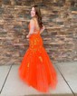 Mermaid V-neck Glitter Tulle Prom Dresses With Appliques