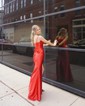 Mermaid Square Neck Satin Prom Dresses With Ruched