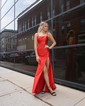 Mermaid Square Neck Satin Prom Dresses With Ruched