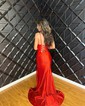Mermaid Square Neck Satin Prom Dresses With Ruched