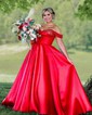 Ball Gown Off-the-shoulder Satin Corset Prom Dresses With Beading