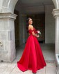 Ball Gown Off-the-shoulder Satin Corset Prom Dresses With Beading
