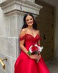 Ball Gown Off-the-shoulder Satin Corset Prom Dresses With Beading