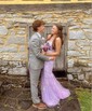 Sheath/Column Strapless Lace Tulle Prom Dresses With Appliques